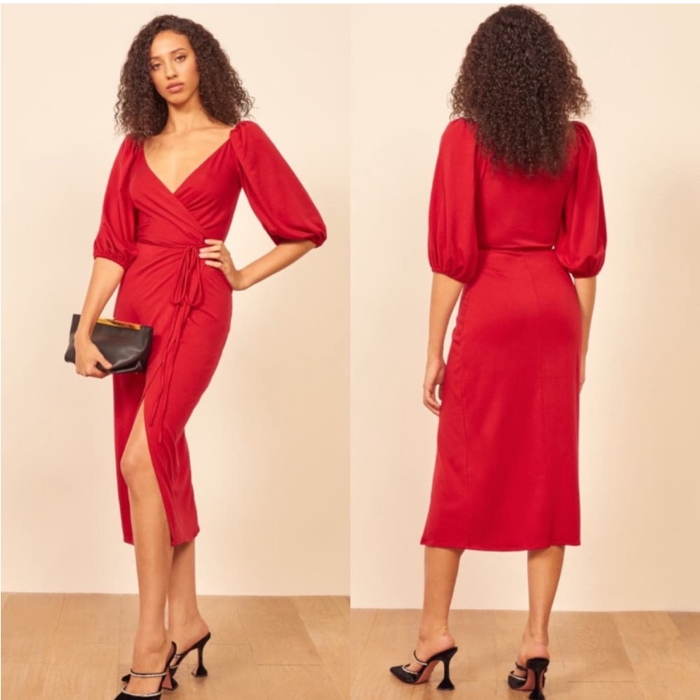 Reformation Calabra Red Wrap Dress